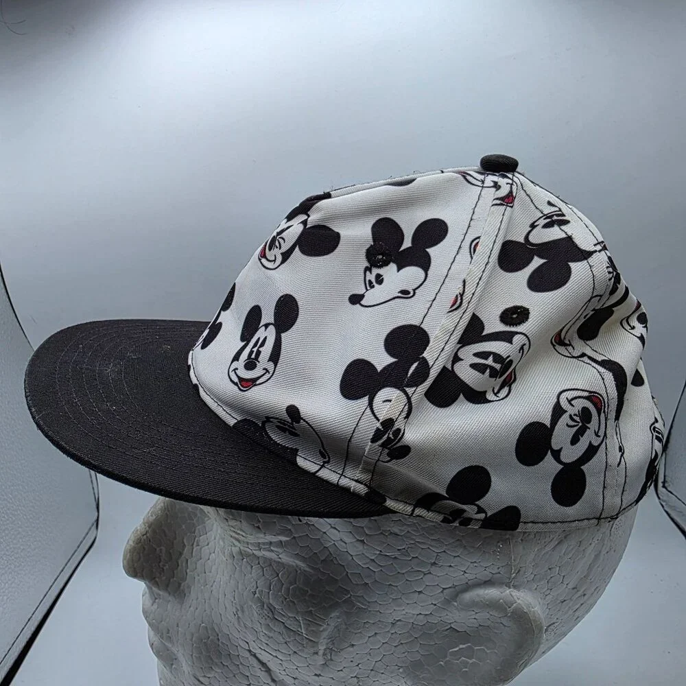H&M x Disney Kids Adjustable Mickey Mouse Print Snapback Hat Black White Youth